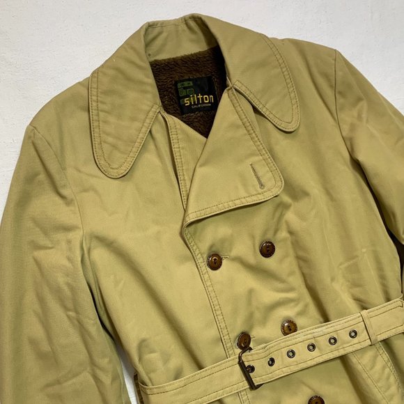Vintage Silton California Canvas Sherpa Lined Belted Jacket Over Mens Size M tan - Picture 3 of 14